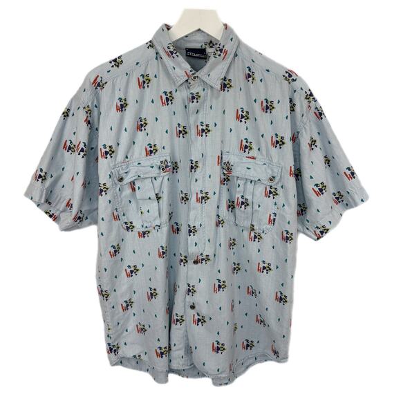 Vintage Gitano Patterned Button Up Short Sleeve Shirt - Men's Size M - Picture 1 of 5